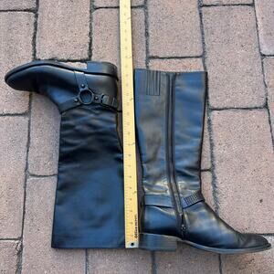 Via Spiga Women's Black Leather Knee High Riding Boots Buckle Details US 8.5